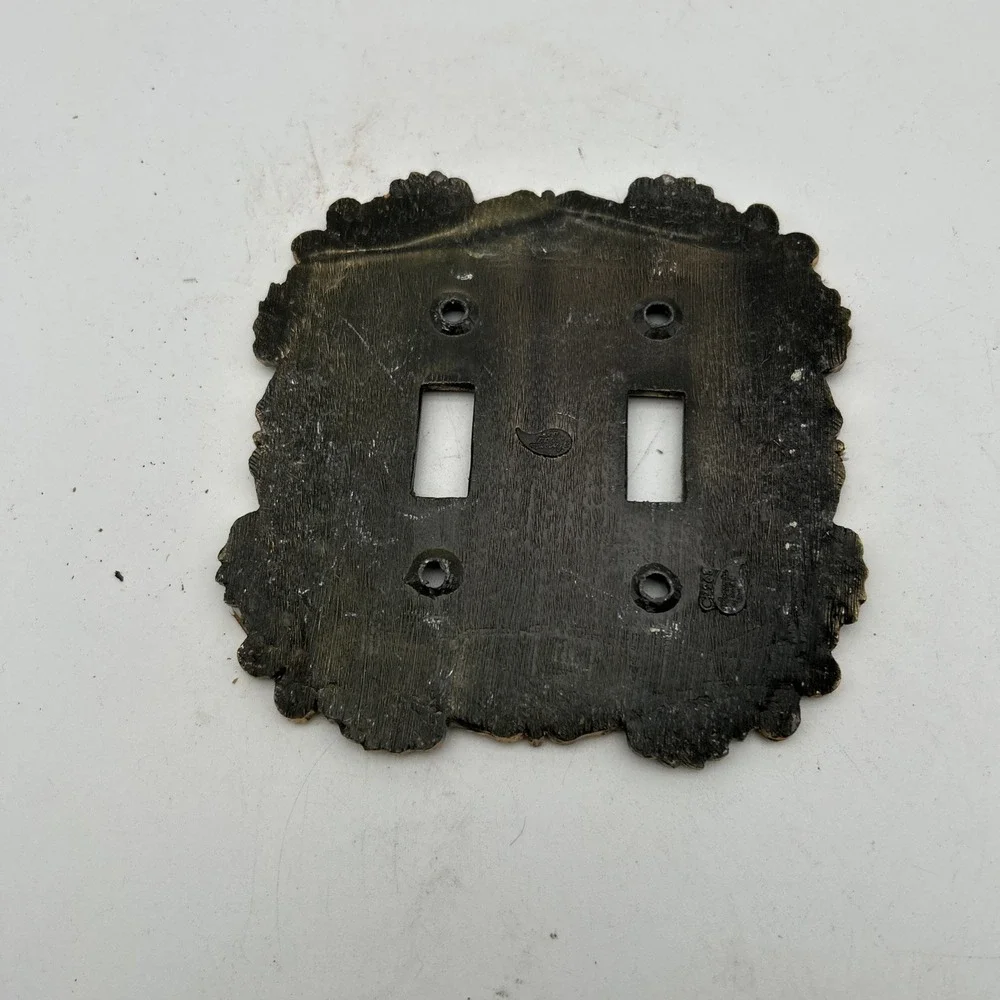VTG Hollywood Regency Victorian Double Light Switch Cover Plate Brass